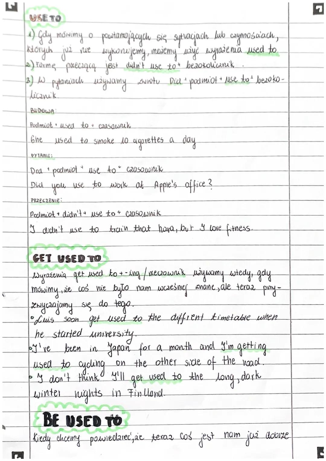 Użycie słowa 'used to' w języku angielskim - Notatka z lekcji LO i szkoły podstawowej