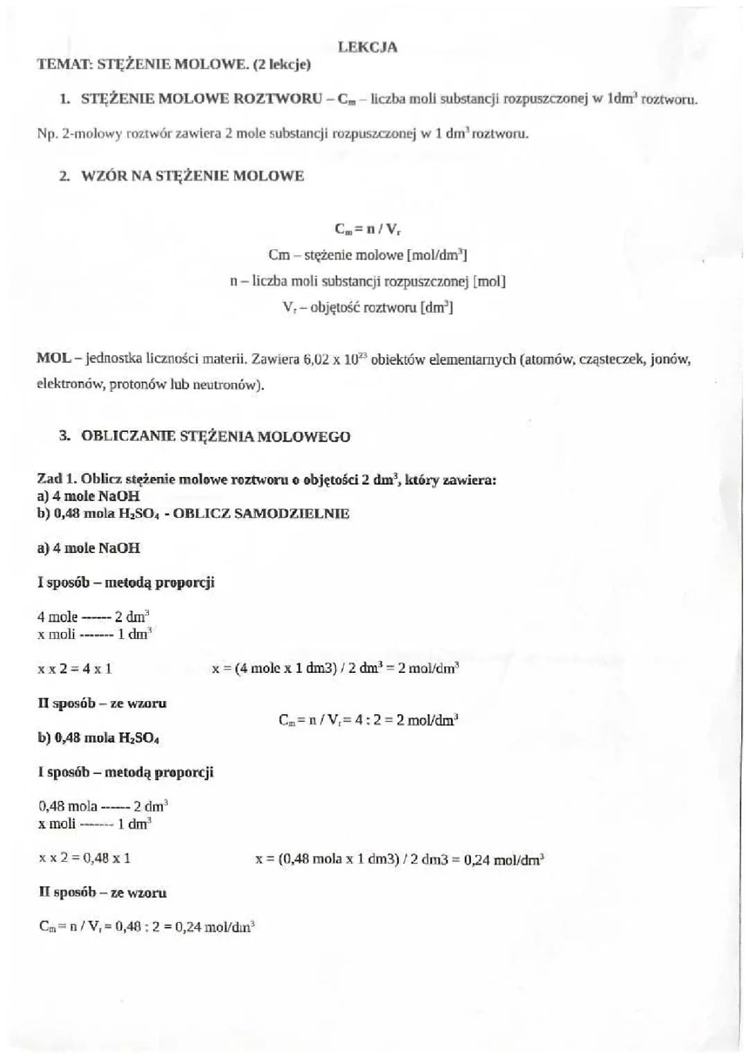 STĘŻENIE MOLOWE