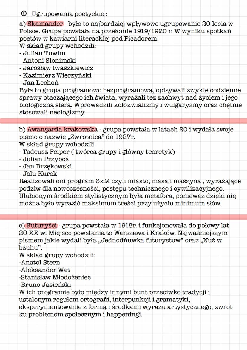 XX-lecie Międzywojenne
5
Kreacjonizm - tendencja w sztuce, w myśl której artysta jako twórca ma
prawo do subiektywnego przedstawiania rzeczy