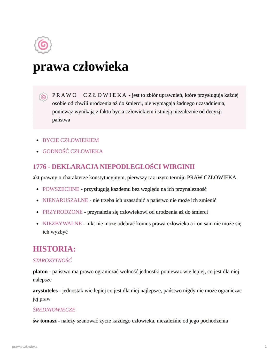 prawa człowieka
O
PRAWO CZŁOWIEKA - jest to zbiór uprawnień, które przysługuja każdej
osobie od chwili urodzenia aż do śmierci, nie wymagaja