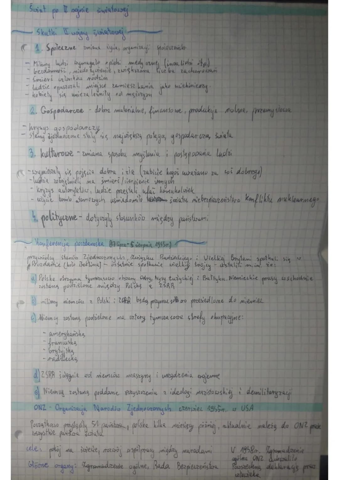świat po II wojnie światowej historia klasa 8 notatka 