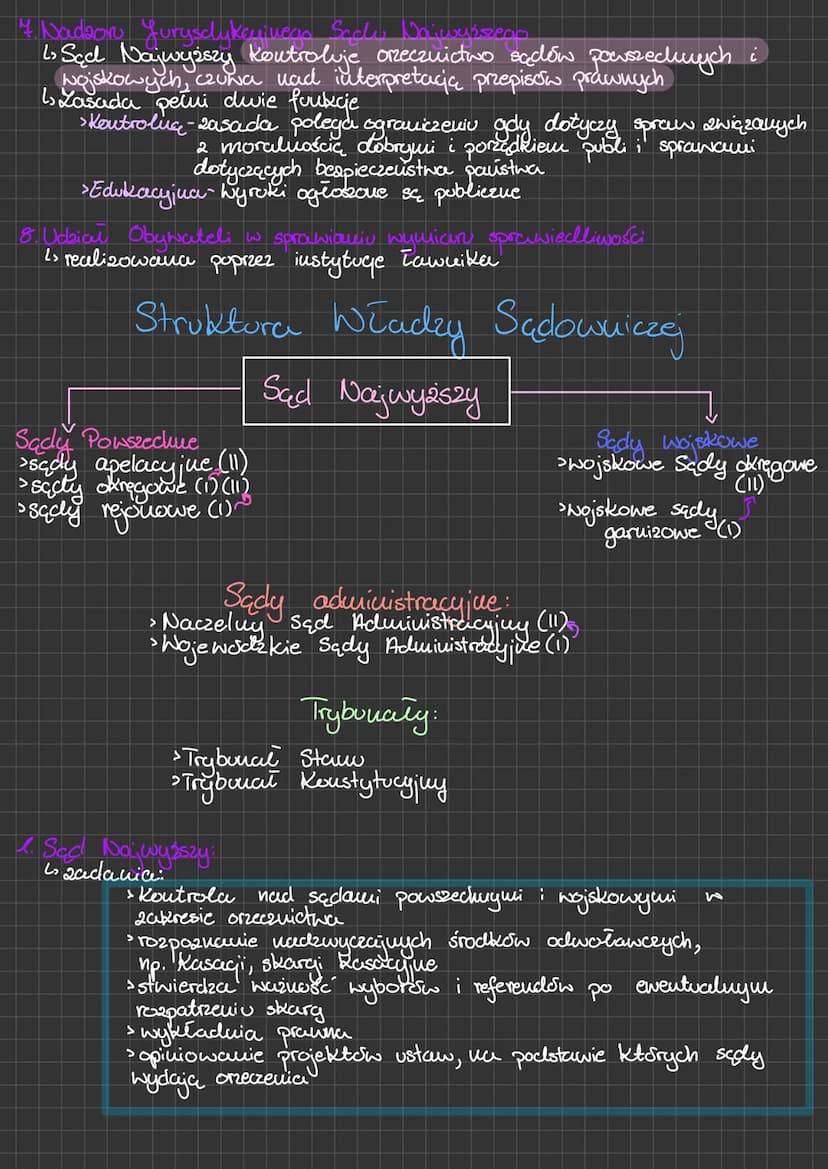 SADY TRYBUNALY
1. Wymiar sprawiedliwości to działalność sądów.
2 weding art. 175 Koust. RP
sprawują
> Sąd najwyższy
•Sadly powszechne
·Sacly