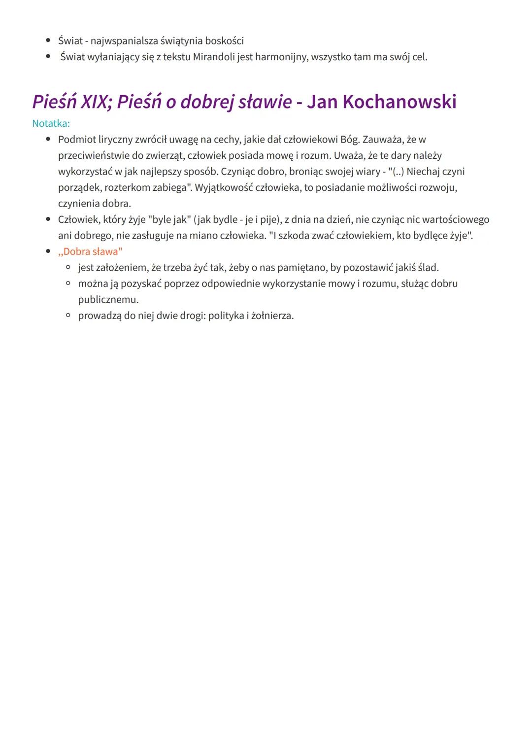 RENESANSOWA KONCEPCJA CZŁOWIEKA
W epoce odrodzenia nowa koncepcja człowieka - człowiek najdoskonalszą istotą po Bogu mogącą
wpływać na własn