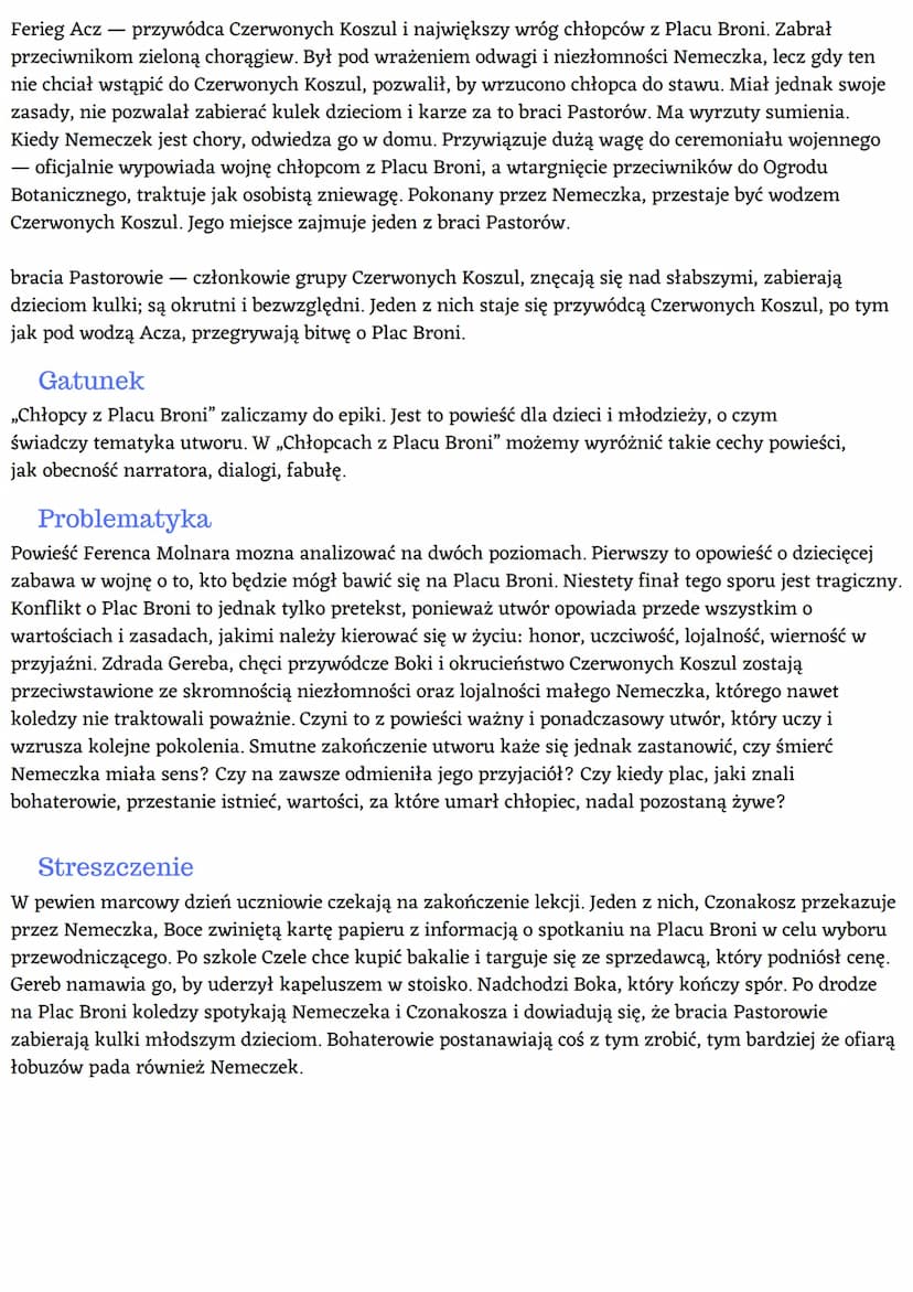 Chłopcy z Placu Broni
Ferenc Molnar
Znaczenie tytułu
Tytuł utworu nawiązuje do miejsca, które dla bohaterów stanowiło „małą ojczyznę". Tam s