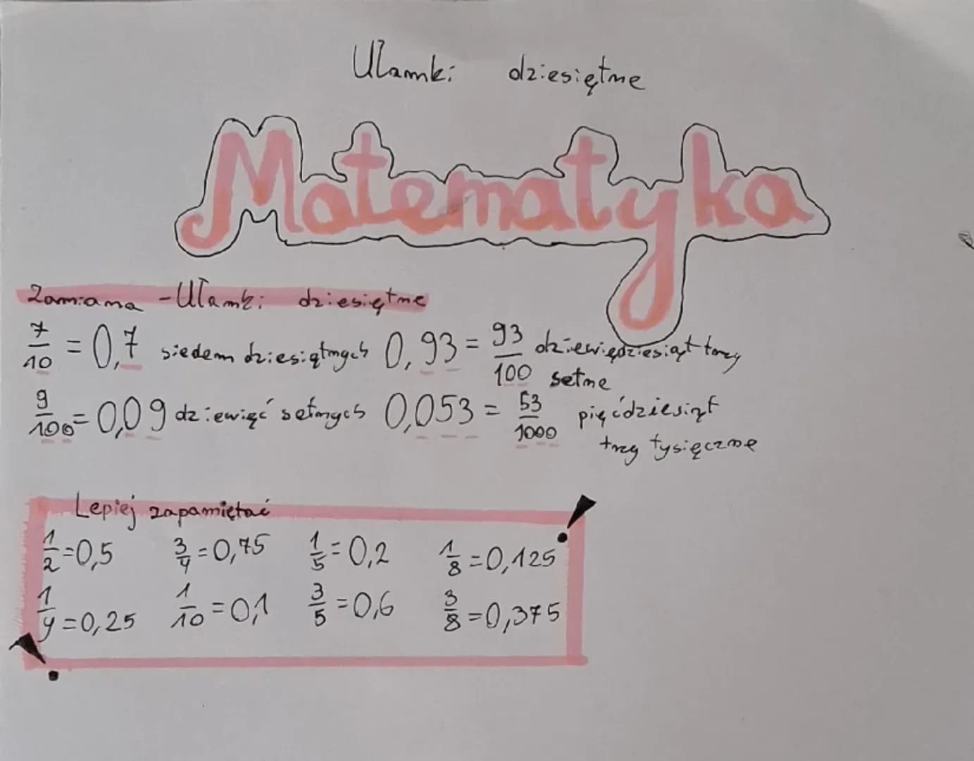 Zamiama
Ulamki dziesiętme
Matematy!
-Ułamki dziesiętne
77+0 = 0,7 siedem dziesiątingch 0, 93 = 93 dziewiadziesiąt toy
100 setme
53
40
g
100 