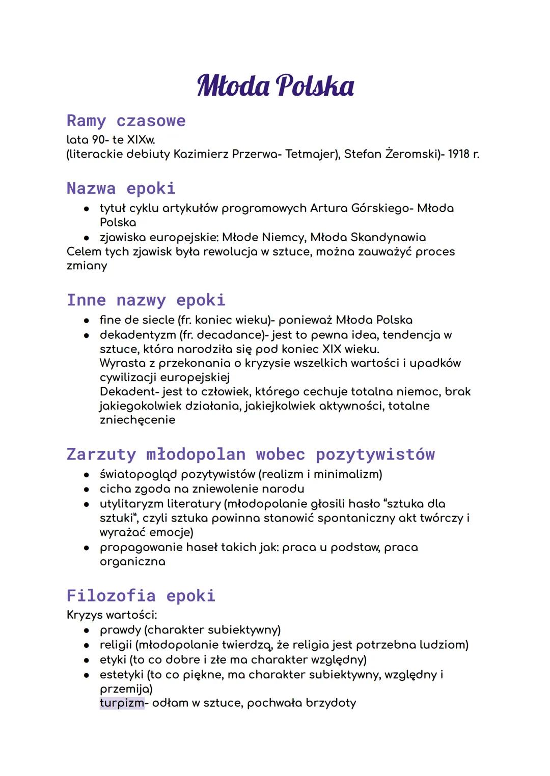 Ramy czasowe
lata 90-te XIXw.
Młoda Polska
(literackie debiuty Kazimierz Przerwa- Tetmajer), Stefan Żeromski)- 1918 r.
Nazwa epoki
⚫ tytuł c