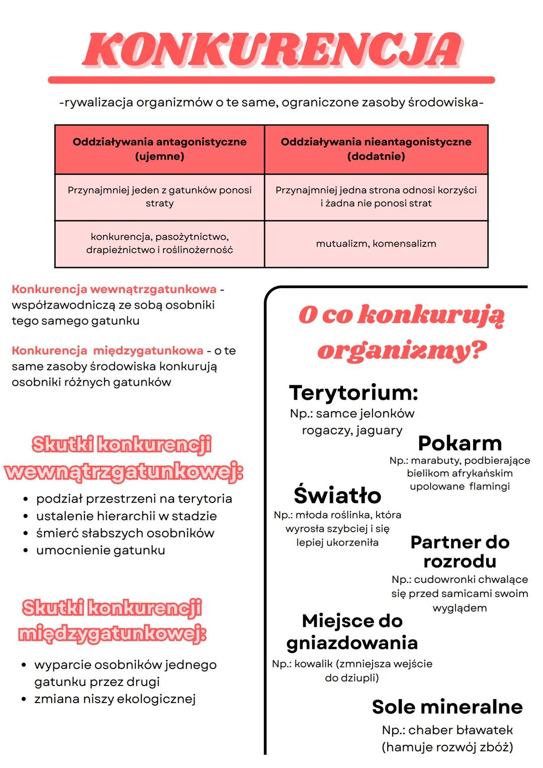 # KONKURENCJA

-rywalizacja organizmów o te same, ograniczone zasoby środowiska-

| Oddziaływania antagonistyczne (ujemne) | Oddziaływania n