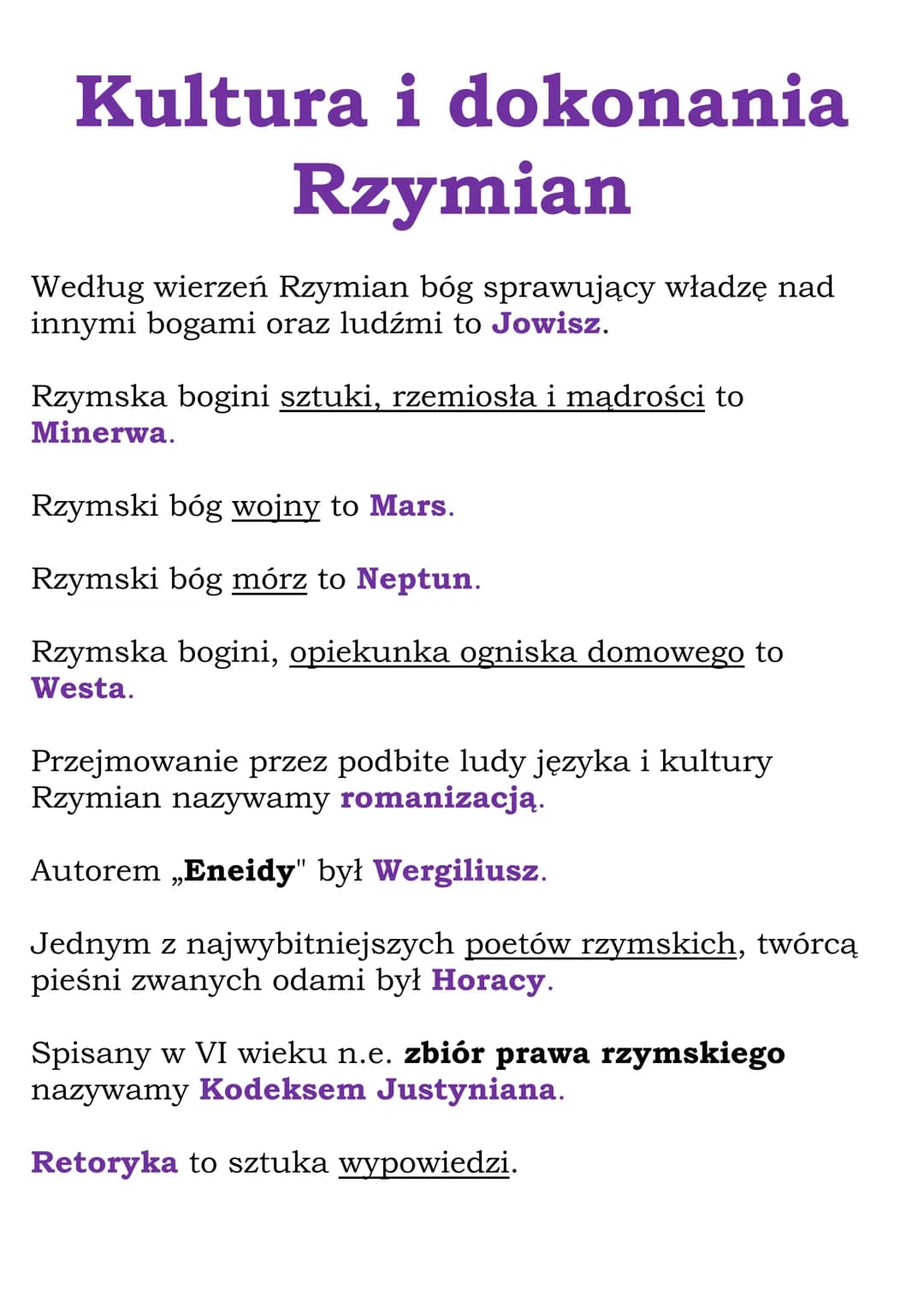 Kultura i dokonania
Rzymian
Według wierzeń Rzymian bóg sprawujący władzę nad
innymi bogami oraz ludźmi to Jowisz.
Rzymska bogini sztuki, rze