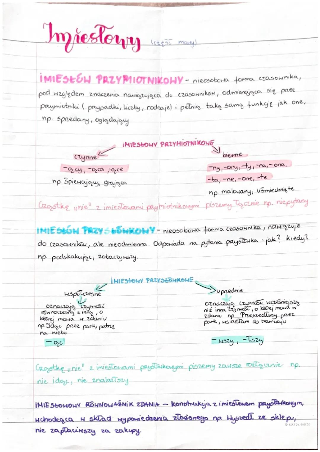 Imiestowy
(część mony)
IMIESE&H PRZYMIOTNIKOWY- nieosobowa forma czasownika,
pod względem znaczenia nawiązująca do czasowników, odmienąjąca 