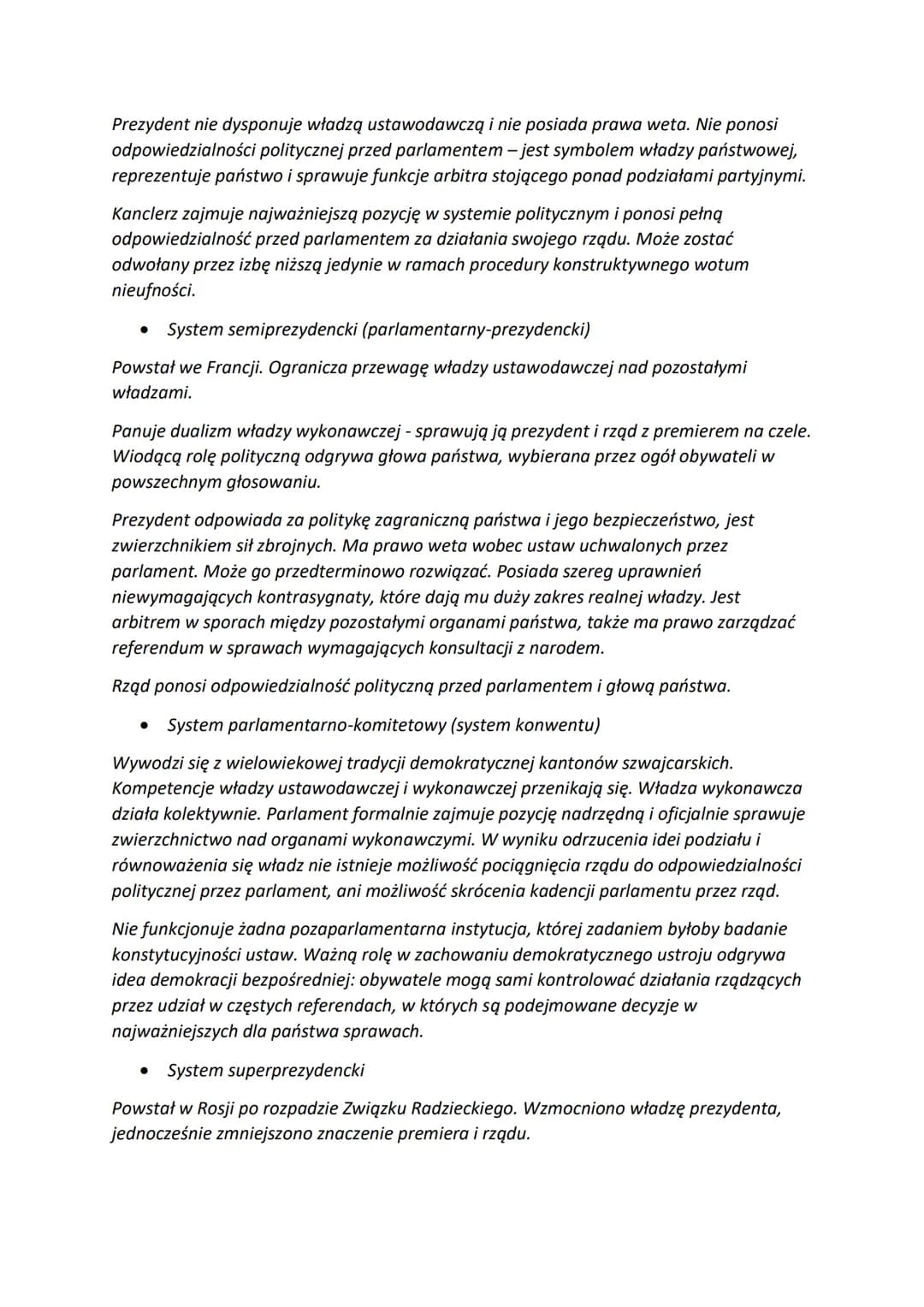 Temat 5 dział 4 Systemy polityczne
System
Głową państwa jest monarcha, władzę ustawodawczą sprawuje parlament, a
wykonawczą/poza królem/gabi