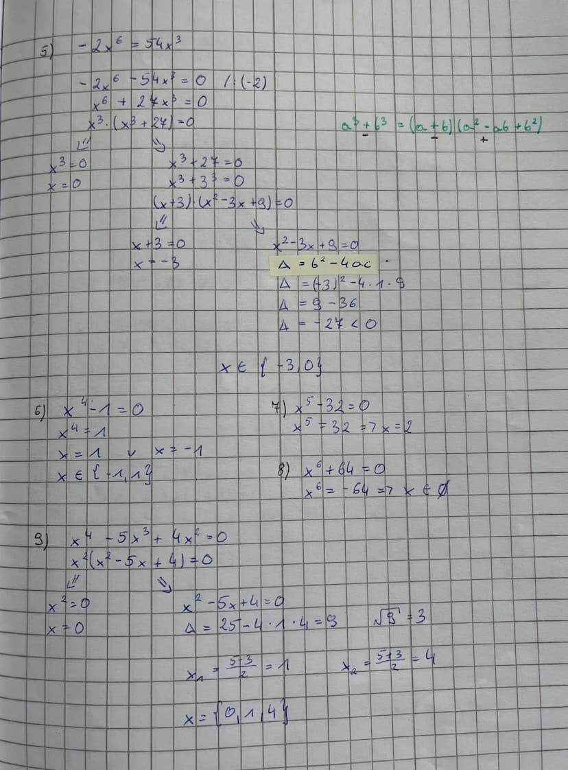 Równania wielomianowe
1) Równania wielomianowe w postaci iboczynn
czynników
1)
2
x-16=0
X
16
x² = √TE
7
16 V X =
x₂ = -4
=
X = № 16
14
X₁
17