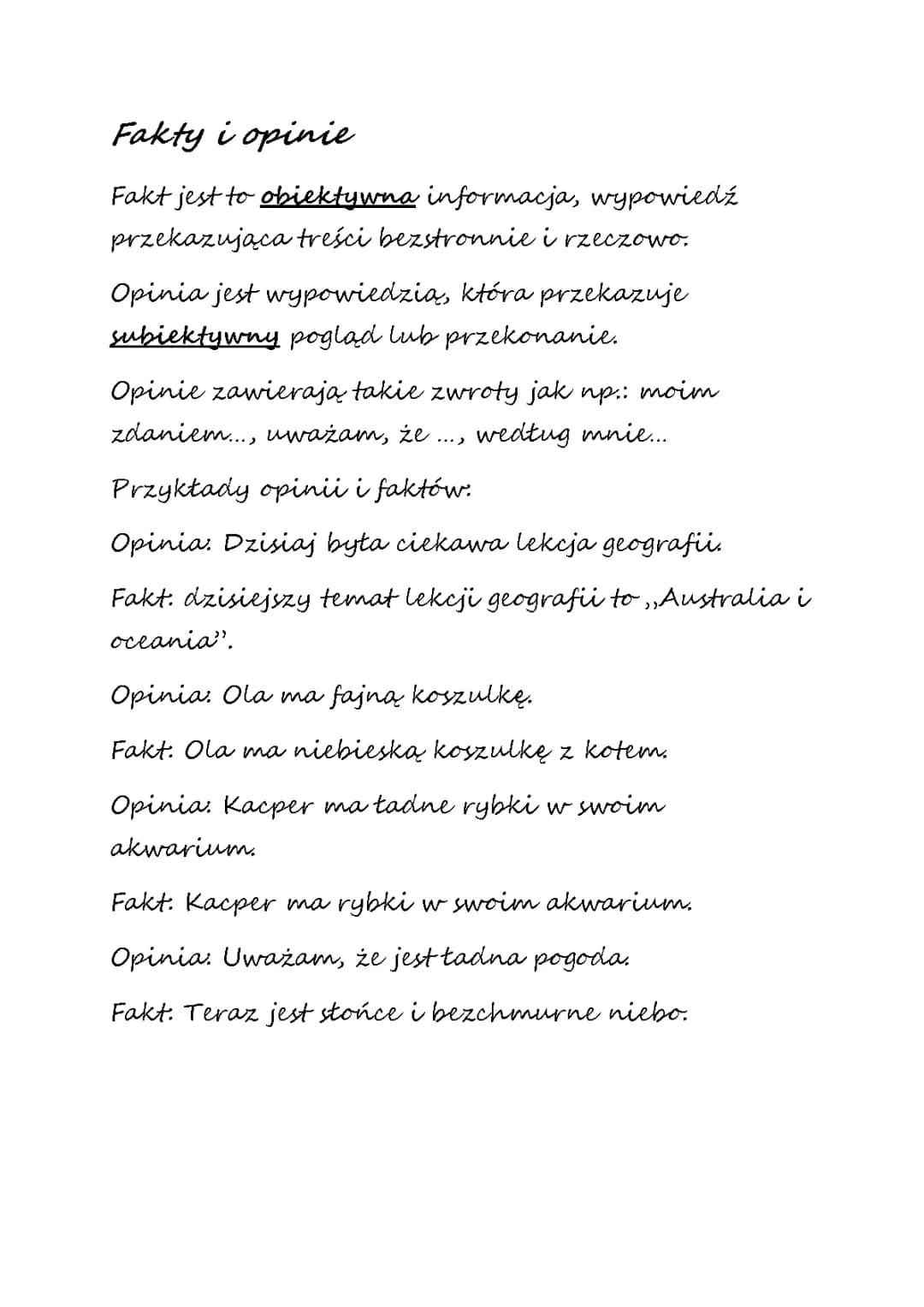 Co to fakt i opinia? Przykłady, ćwiczenia i karta pracy