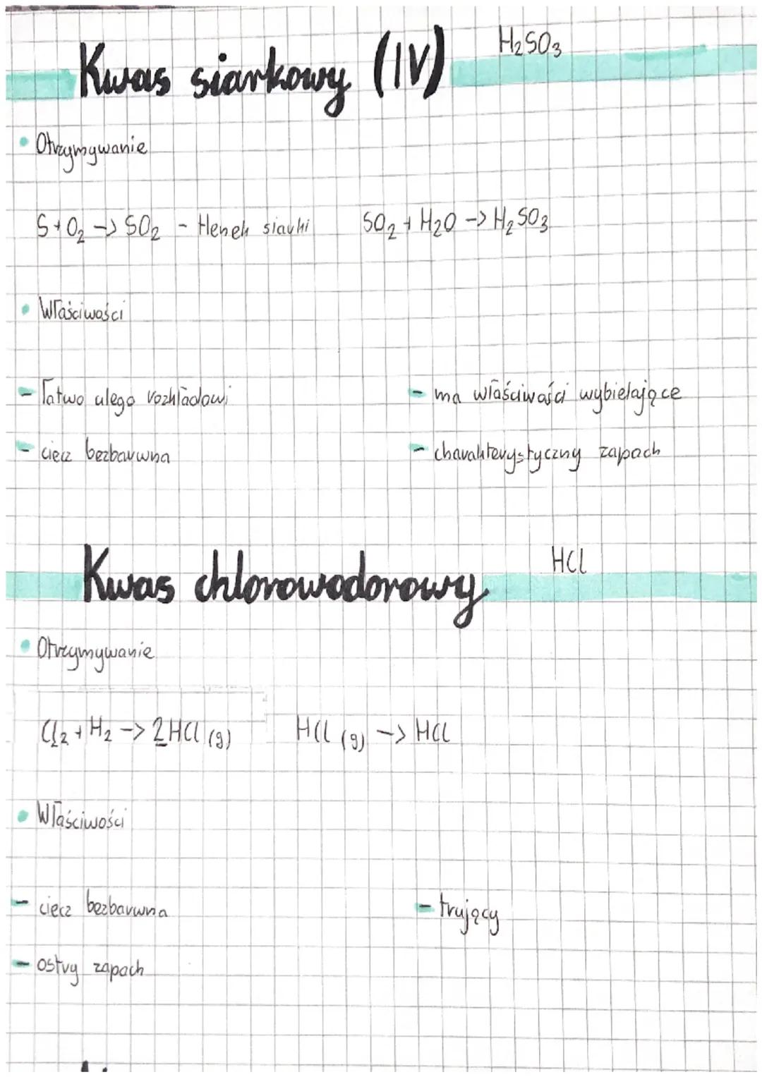 H₂SO3
Kwas siarkowy (IV) HLSOS
•Otrzymywanie
S+0₂ 50₂ Heneh siauhi
• Właściwości
- latwo ulego vozhladow
ciecz bezbarwna
• Otreymywanie.
((2