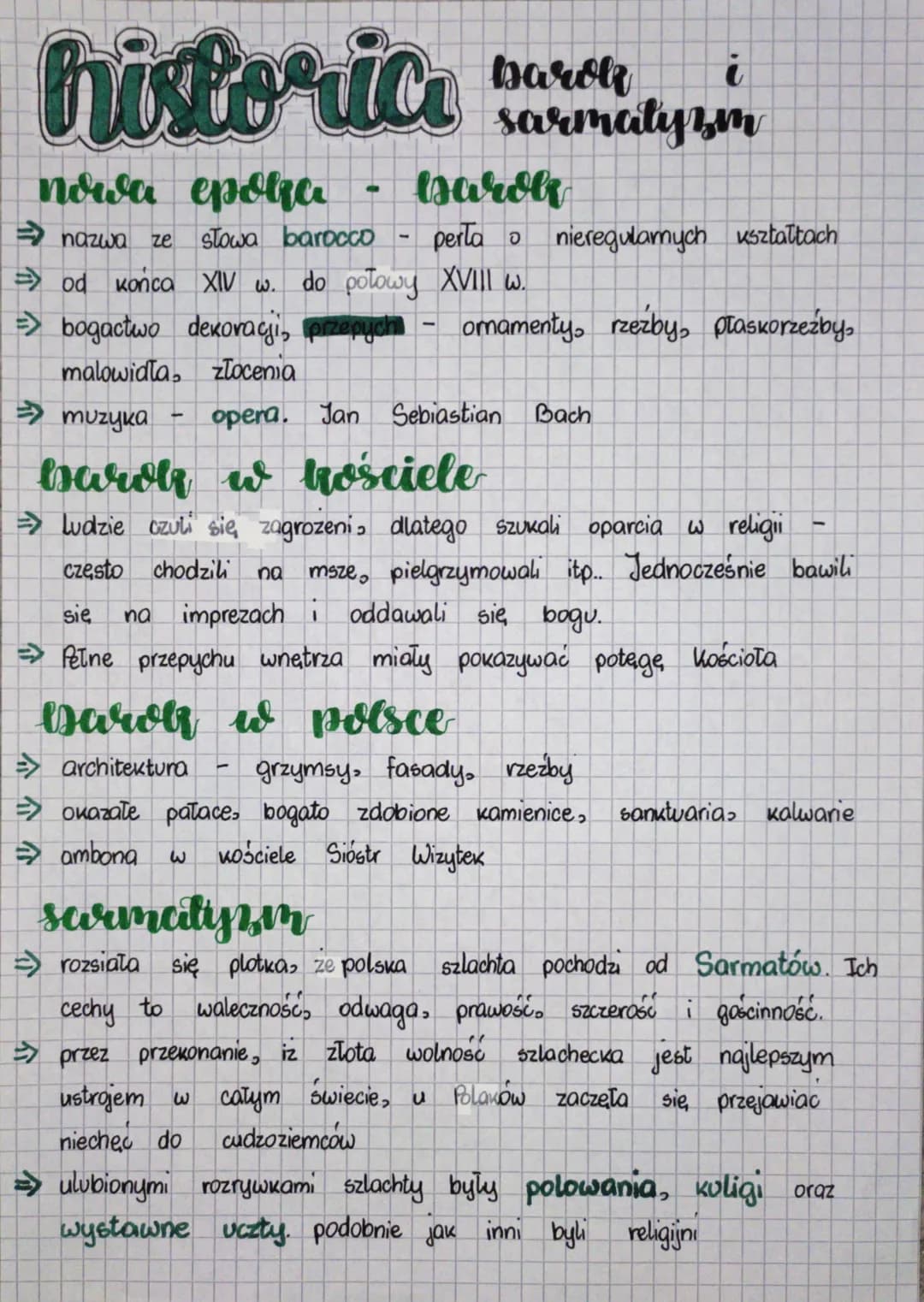 barok
historia sarmatyzm
nowa epoka
barok
→nazwa
ze słowa barocco
perta o
=> od końca XIV w. do połowy XVIII w.
=> bogactwo dekoracji, przep