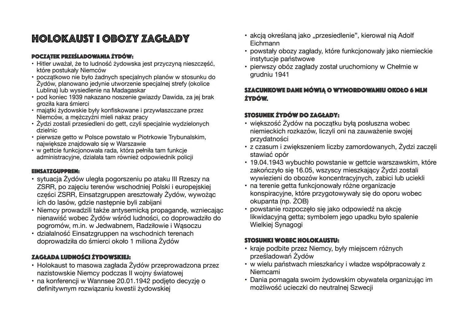HOLOKAUST I OBOZY ZAGŁADY
POCZĄTEK PRZEŚLADOWANIA ŻYDÓW:
• Hitler uważał, że to ludność żydowska jest przyczyną nieszczęść,
które postukały 