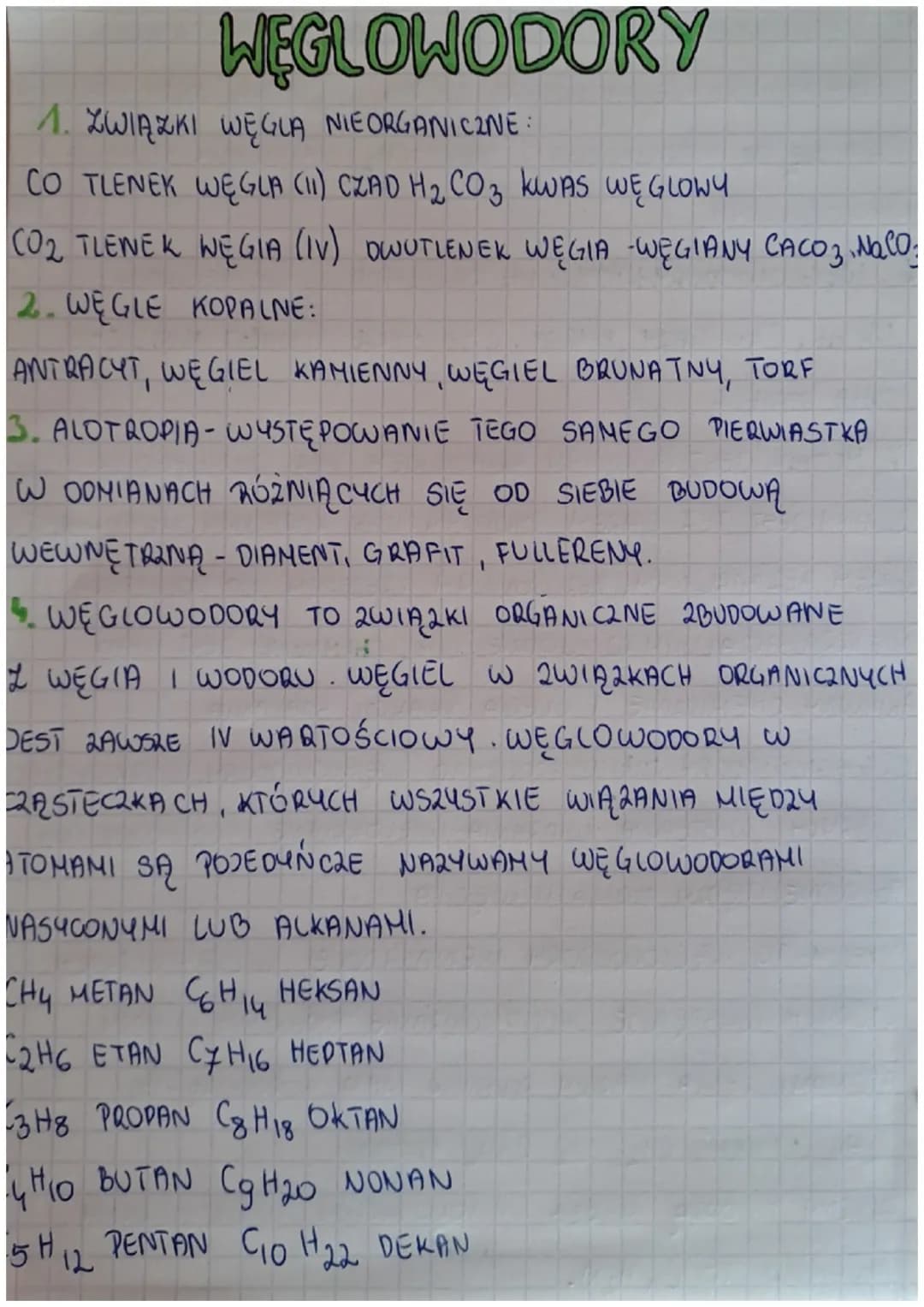 HEGLOWODORY
1. ZWIĄZKI WĘGLA NIE ORGANICZNE:
CO TLENEK WEGLA (11) CZAD H₂ CO 3 KWAS WĘGLOWY
CO2 TLENEK WEGIA (IV) OWUTLENEK WĘGIA -WEGIANY C