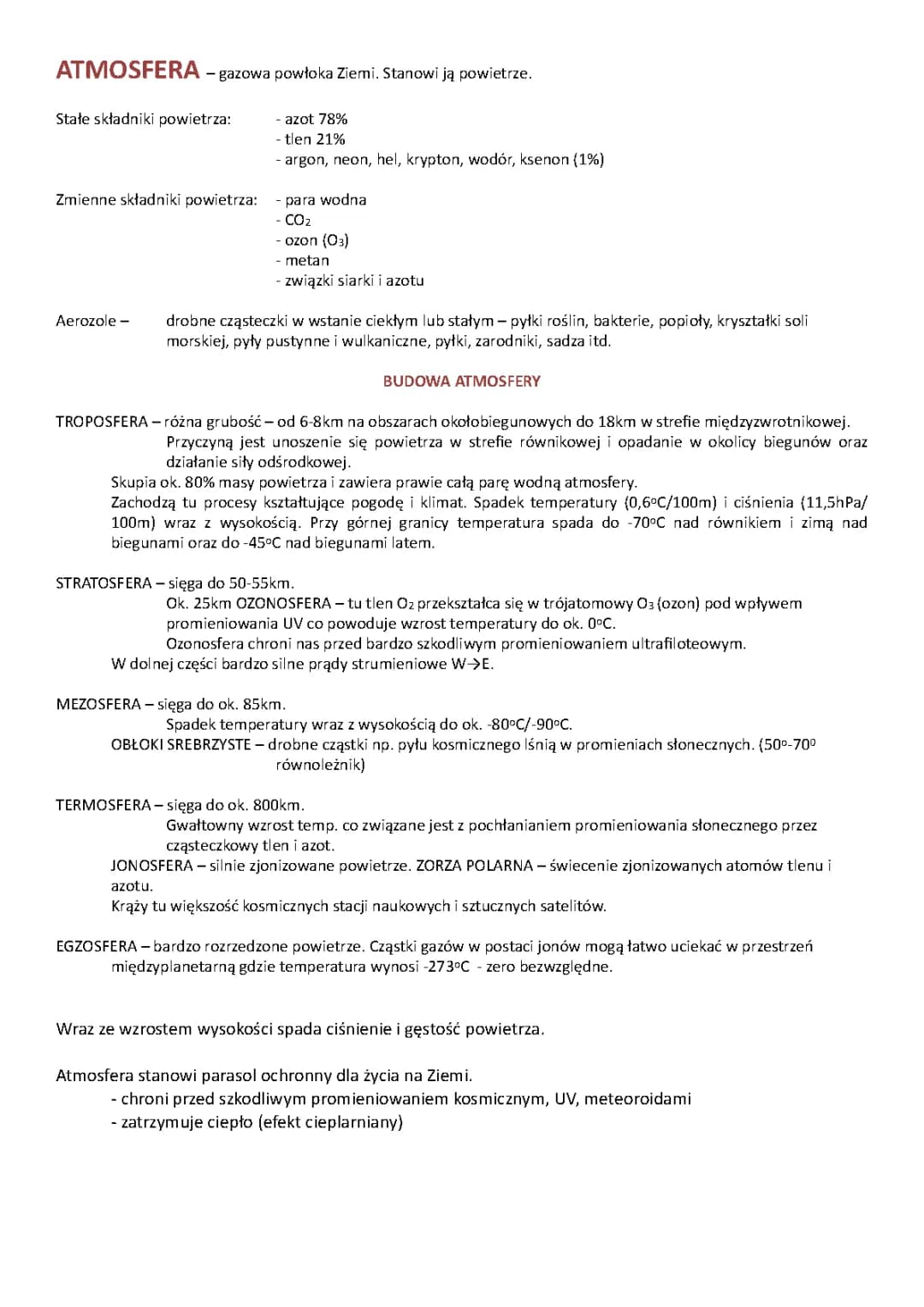 Warstwy Atmosfery i Budowa Atmosfery Ziemskiej - Notatki Geografia