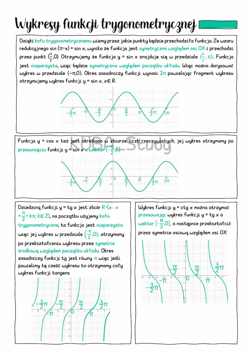 <h2 id="trygonometria">Trygonometria</h2>
<p>Trygonometria to dział matematyki zajmujący się badaniem funkcji trygonometrycznych, które opis