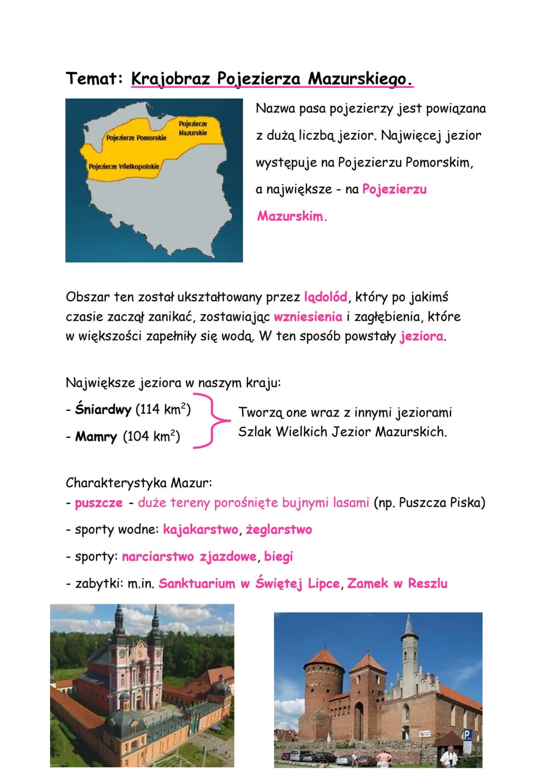 Temat: Krajobraz Pojezierza Mazurskiego.
Pojezierze Pomorskie
Pojezierze Wielkopolskie/
Pojezierze
Mazurskie
Nazwa pasa pojezierzy jest powi
