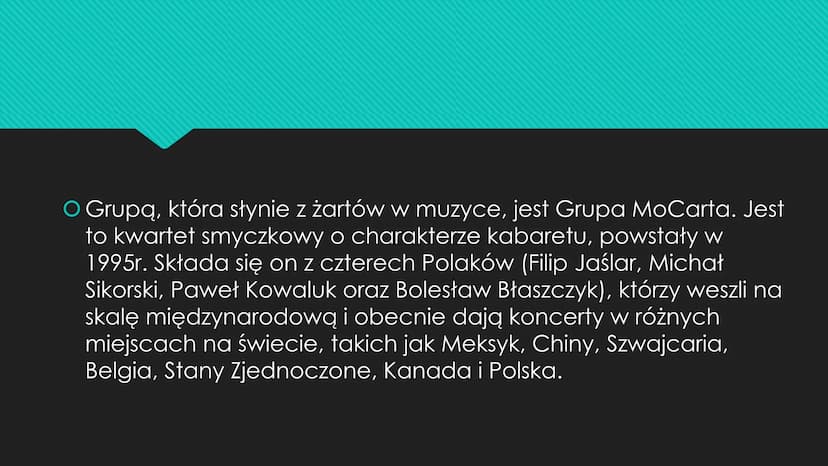 OŚmiech to zdrowie, a muzyka przyjemność.
Okazuje się, że można to połączyć. W rezultacie
otrzymujemy zabawną mieszankę, która rozweseli
nie