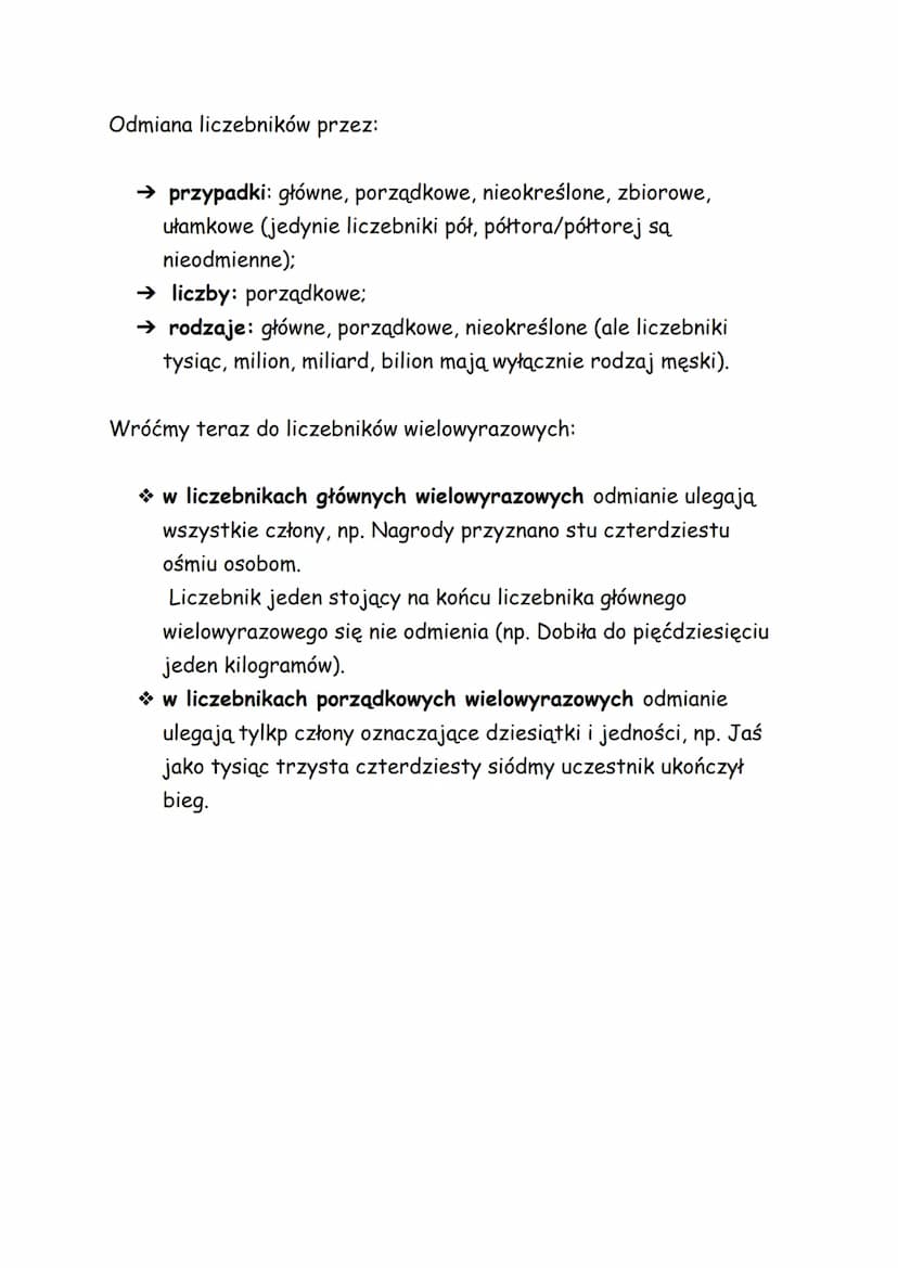 PODZIAŁ NA LICZEBNIKI GŁÓWNE I PORZĄDKOWE, WIELOWYRAZOWE
LICZEBNIKI
Liczebniki dzielą się na:
★ liczebniki główne - wyrażają liczbę czegoś n