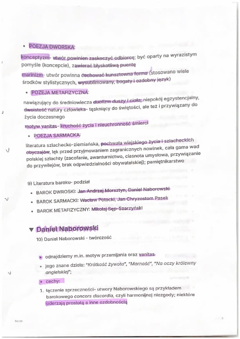 Barok
Barok
1) Barok będzie skupiał się na rozdarciu człowieka, była to epoka ciemna, czas
kontrastów- wojen i konfliktów, a jednocześnie ro