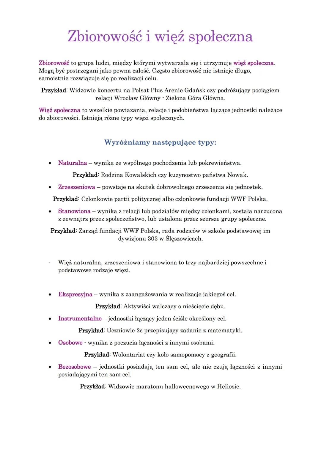 Zbiorowość i więź społeczna
Zbiorowość to grupa ludzi, między którymi wytwarzała się i utrzymuje więź społeczna.
Mogą być postrzegani jako p