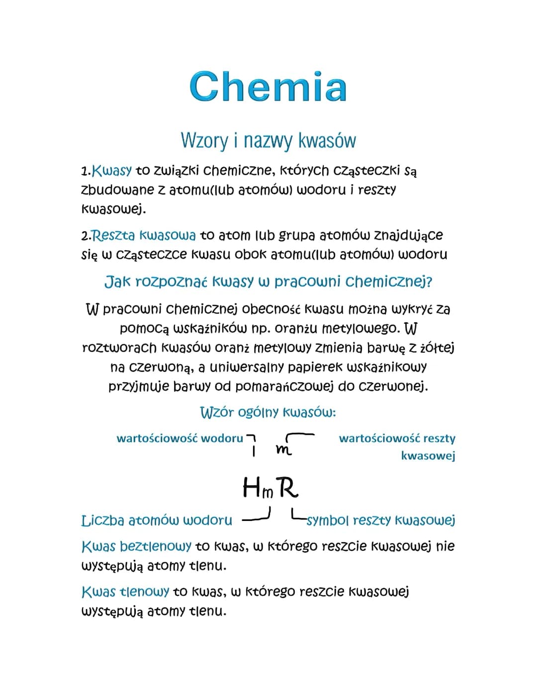 Chemia-wzory i nazwy kwasów