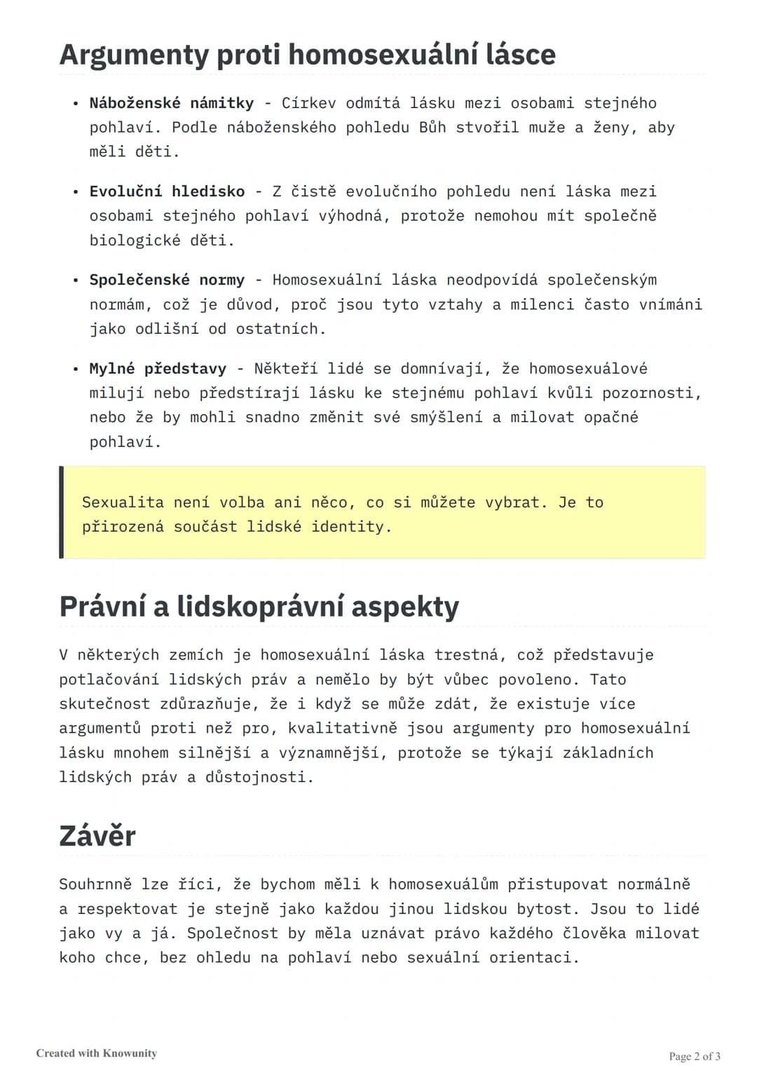 # Homosexuální láska - komentář

Diskuze o argumentech pro a proti homosexuální lásce v moderní
společnosti, včetně pohledu na lidská práva,