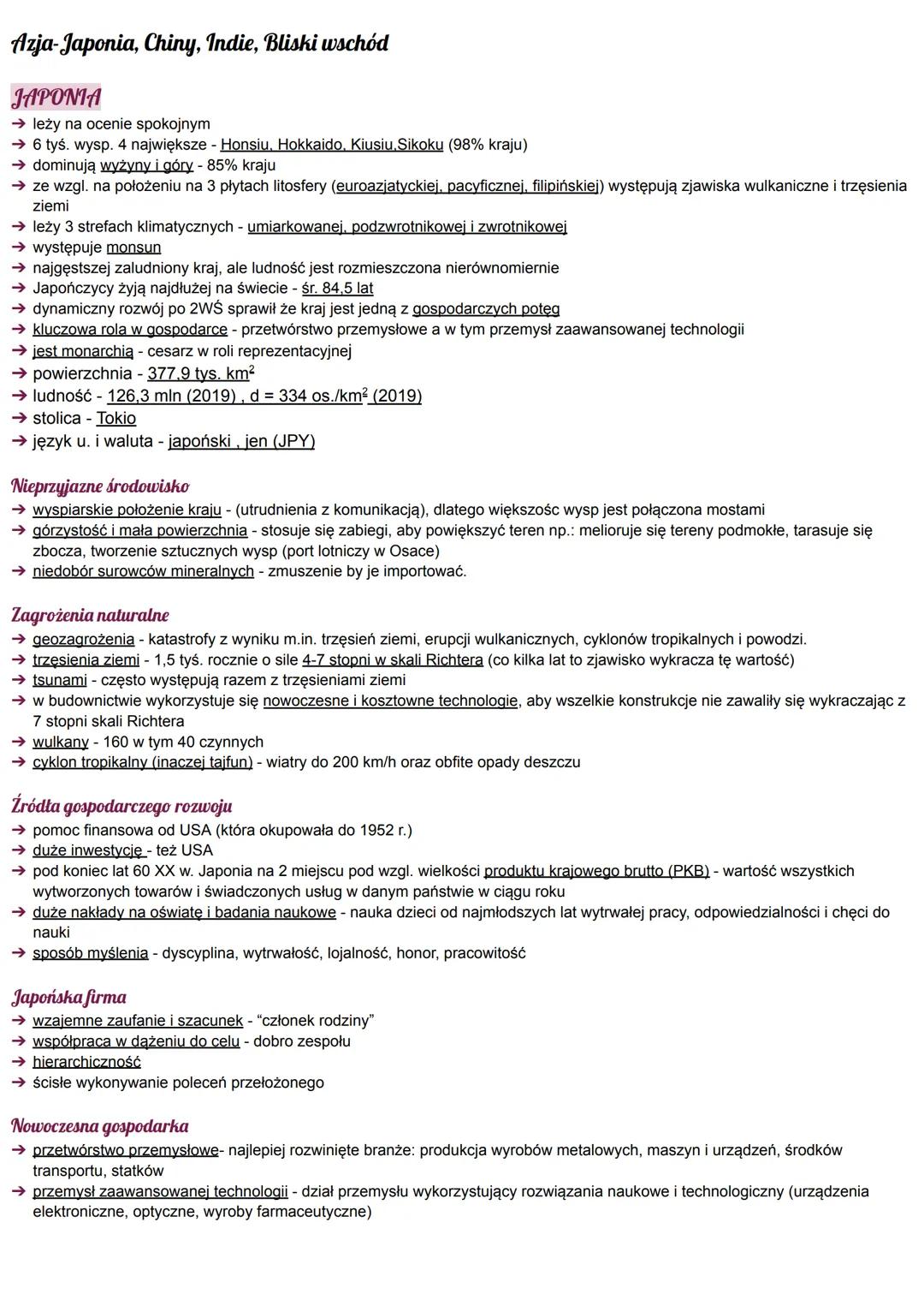 Azja-Japonia, Chiny, Indie, Bliski wschód

JAPONIA
→ leży na ocenie spokojnym
→ 6 tyś. wysp. 4 największe - Honsiu, Hokkaido, Kiusiu, Sikoku
