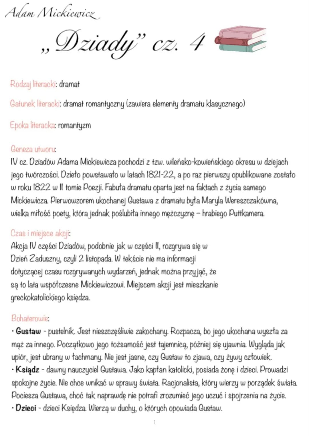 Adam Mickiewicz
,,Dziady" cz. 4
Rodzaj literacki: dramat
Gatunek literacki: dramat romantyczny (zawiera elementy dramatu klasycznego)
Epoka 