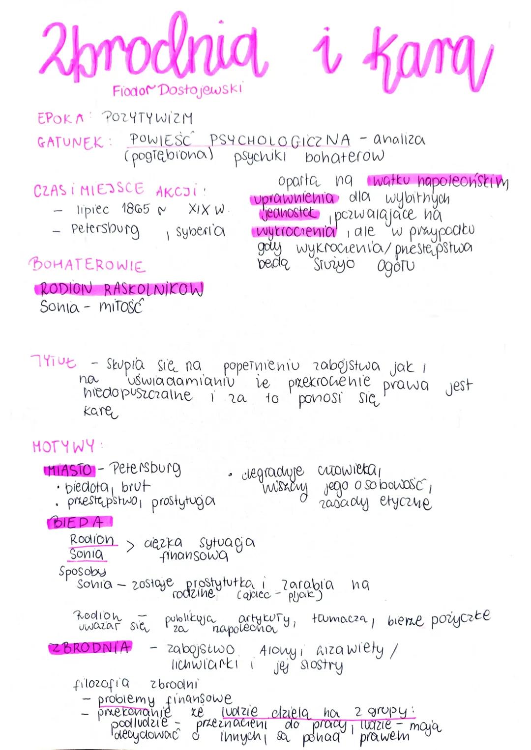 Zbrodnia i kara
Fiodor Dostojewski
EPOKA POZYTYWIZM
GATUNEK
CZAS I MIEJSCE AKCJI:
lipiec 1865 N
Petersburg
TYTUŁ
BOHATEROWIE
RODION RASKOLNI
