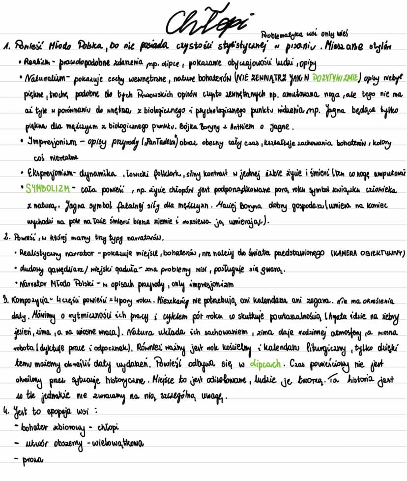 Chłopi
Problematyka WSL only
wieś
1. Ponieść Miodo Polska, bo nie posiada czystości stylistycznej ~ pisaniu. Mieszame stylón
• Realiam - pra