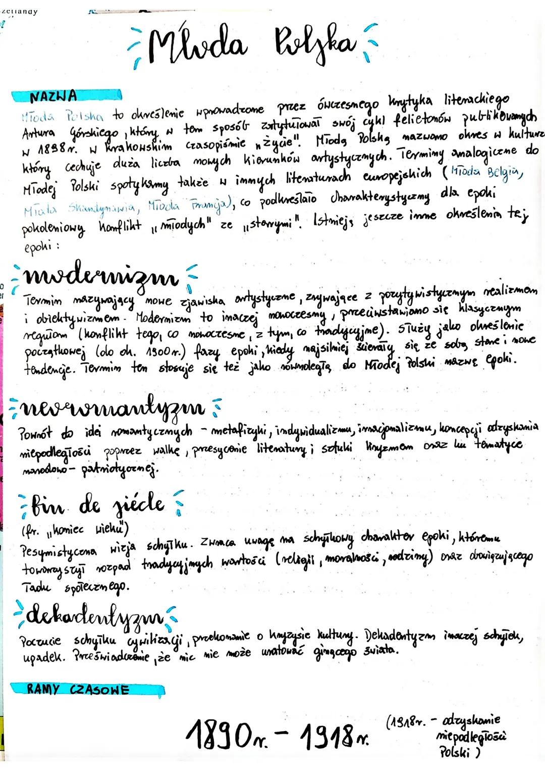 zettandy

# Młoda Polska

NAZWA

Młoda Polska to określenie wprowadzone przez ówczesnego krytyka literackiego
Artura górskiego, który w tom 