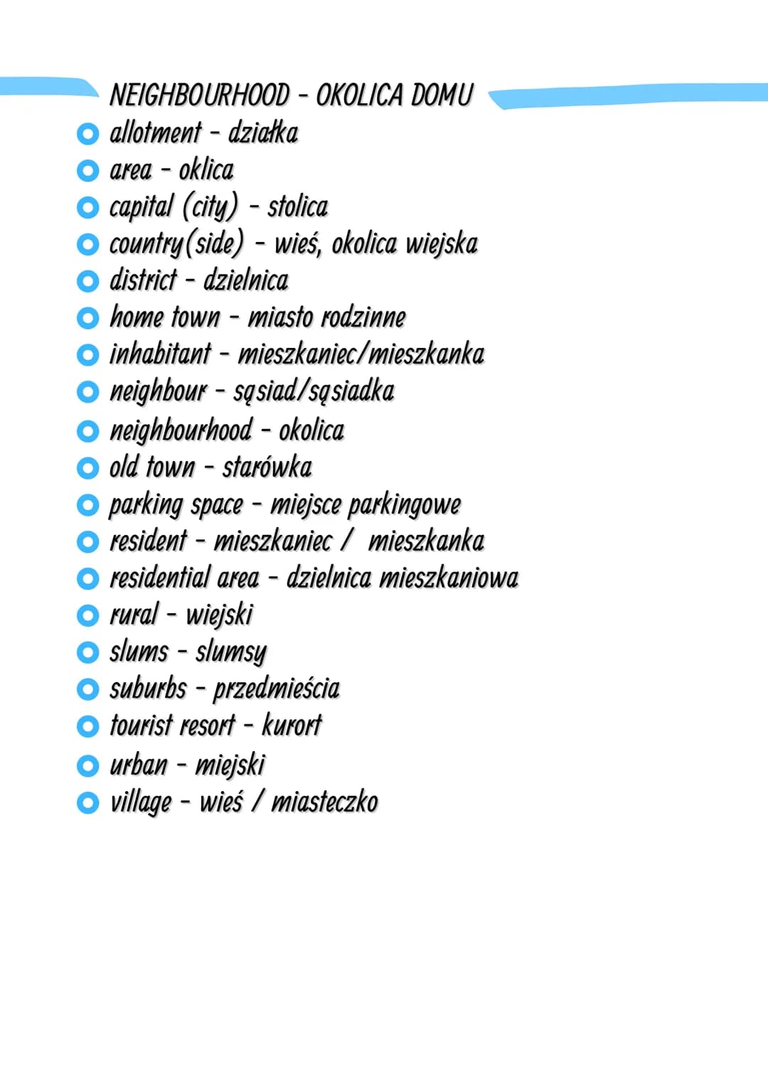 Rodzaje domów po angielsku - ćwiczenia, test, słownictwo pdf