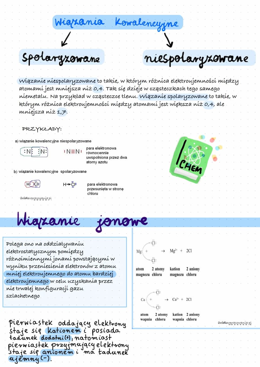 1.
<1,7 WIĄZANIE KOWALENCYJNE
>1,7 WIĄZANIE JONOWE
2.
PRZYKŁAD:
Sodium 0.9
11
Na
22.990
H
1.0079
2,1
WIĄZANIA CHEMICZNE
7
F
Fluorine
18.998
