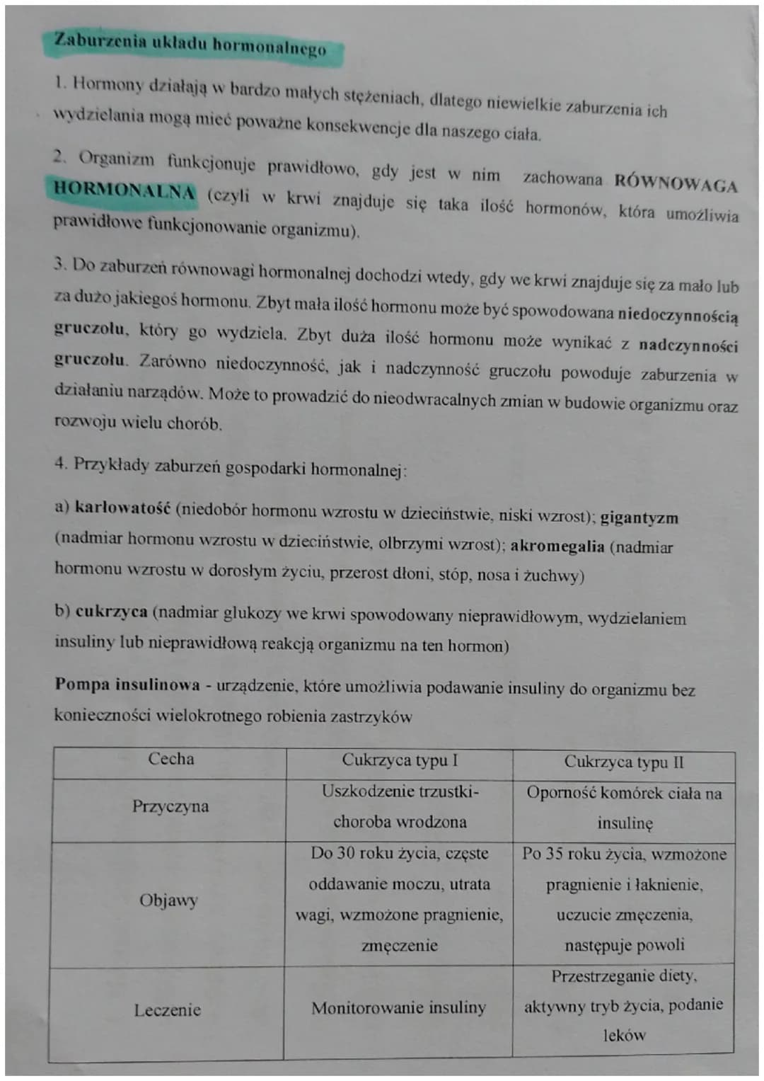 Zaburzenia ukladu hormonalnego
1. Hormony działają w bardzo małych stężeniach, dlatego niewielkie zaburzenia ich
wydzielania mogą micć poważ