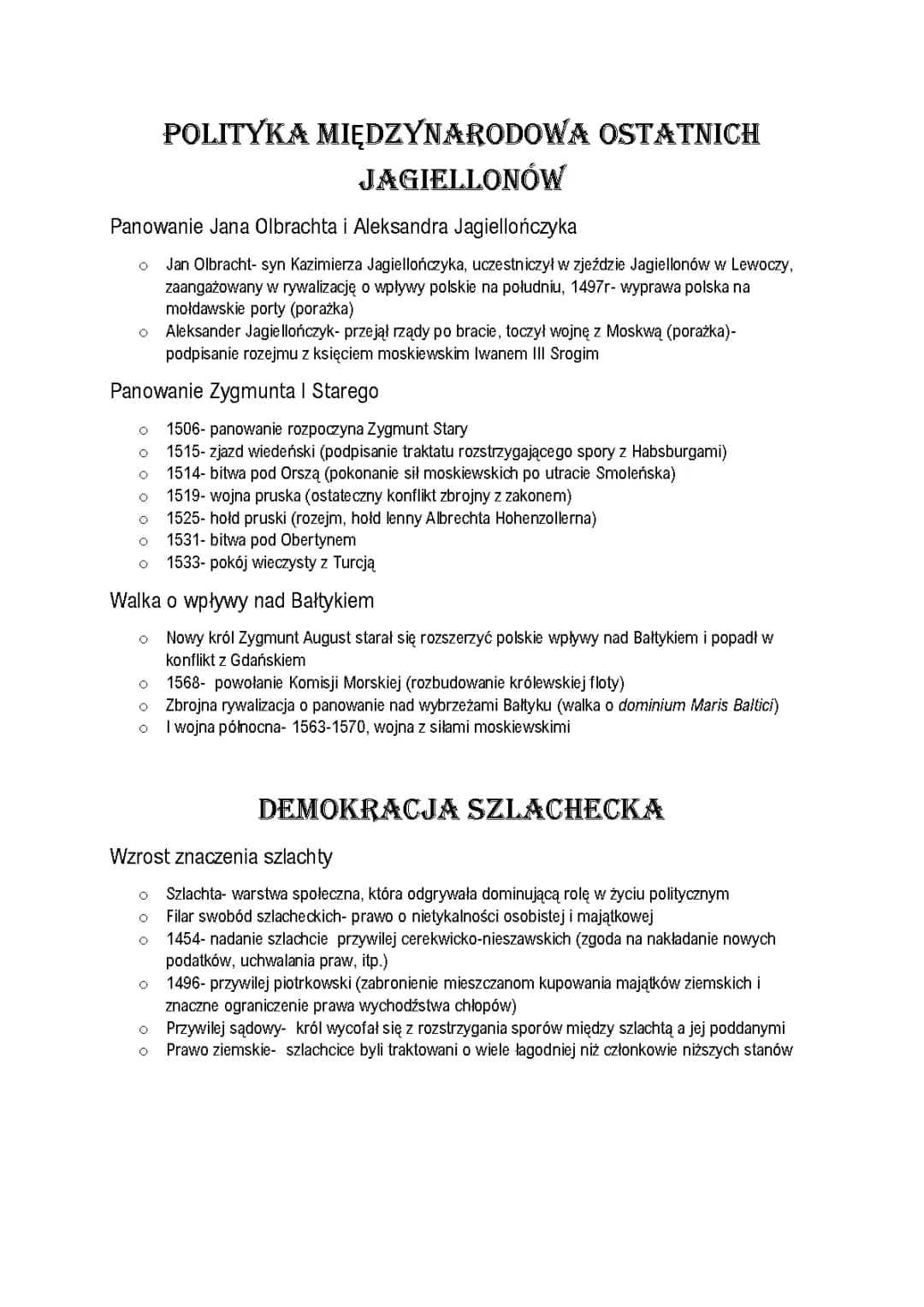 Złoty Wiek Rzeczypospolitej Notatki i Sprawdziany PDF dla Klasy 2 LO