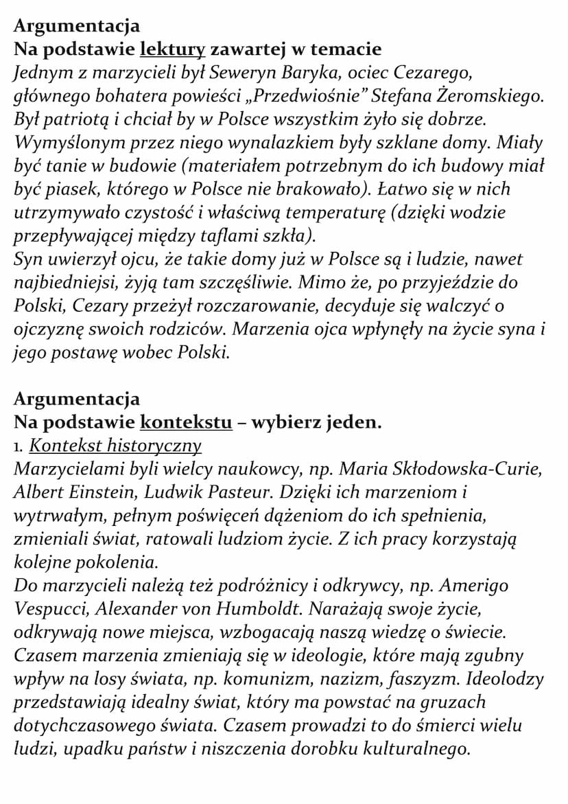 
<h2 id="rozprawka">Rozprawka</h2>
<p>Rola marzeń w życiu człowieka i zbiorowości. Omów zagadnienie na podstawie Przedwiośnia Stefana Żeroms