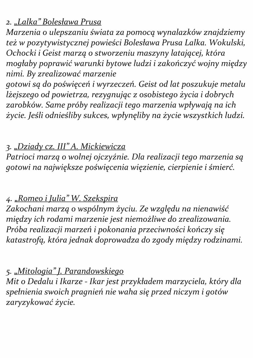
<h2 id="rozprawka">Rozprawka</h2>
<p>Rola marzeń w życiu człowieka i zbiorowości. Omów zagadnienie na podstawie Przedwiośnia Stefana Żeroms