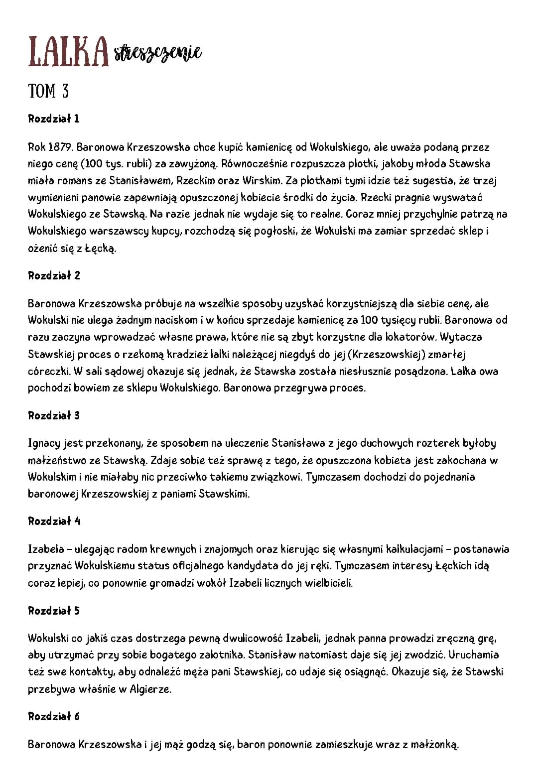 Lalka streszczenie tom 3