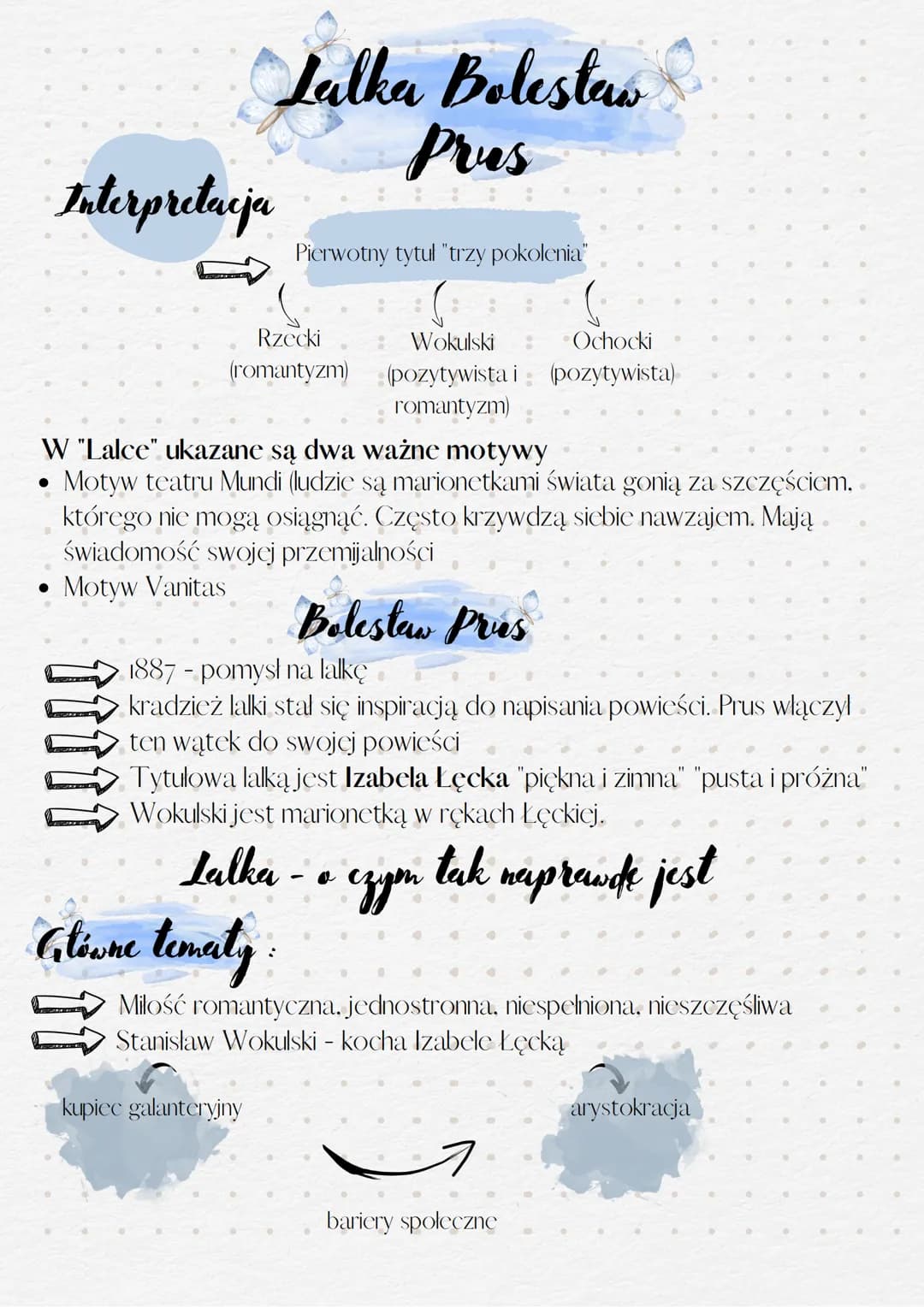 Interpretacja
Lalka Bolestaw
Prus
Rzecki
(romantyzm)
Pierwotny tytuł "trzy pokolenia"
Petiune tematy
23
kupiec galanteryjny
W "Lalce" ukazan