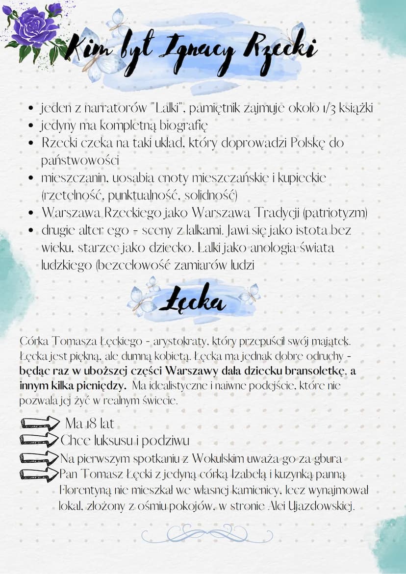 Interpretacja
Lalka Bolestaw
Prus
Rzecki
(romantyzm)
Pierwotny tytuł "trzy pokolenia"
Petiune tematy
23
kupiec galanteryjny
W "Lalce" ukazan