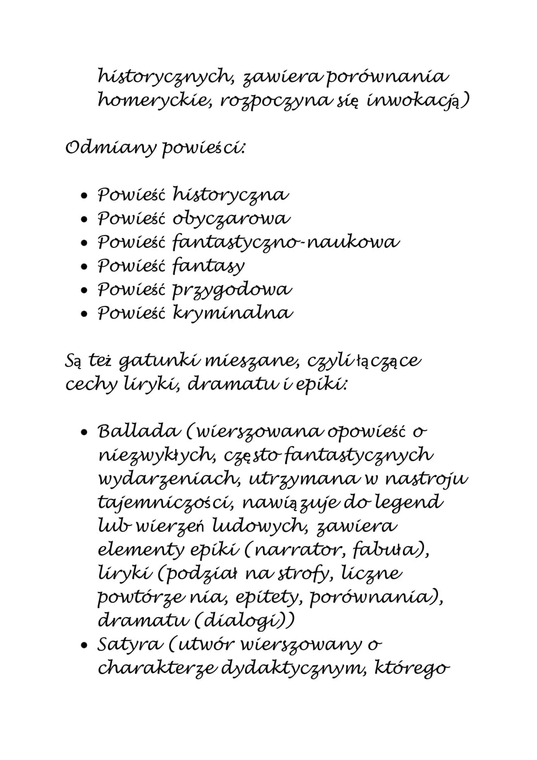 Epika
Cechy epikí:
●
• Świat przedstawiony (ma charakter
fabuty)
• Narrator opowiada o wydarzeniach,
Podstawową formą wypowiedzi jest
narrac