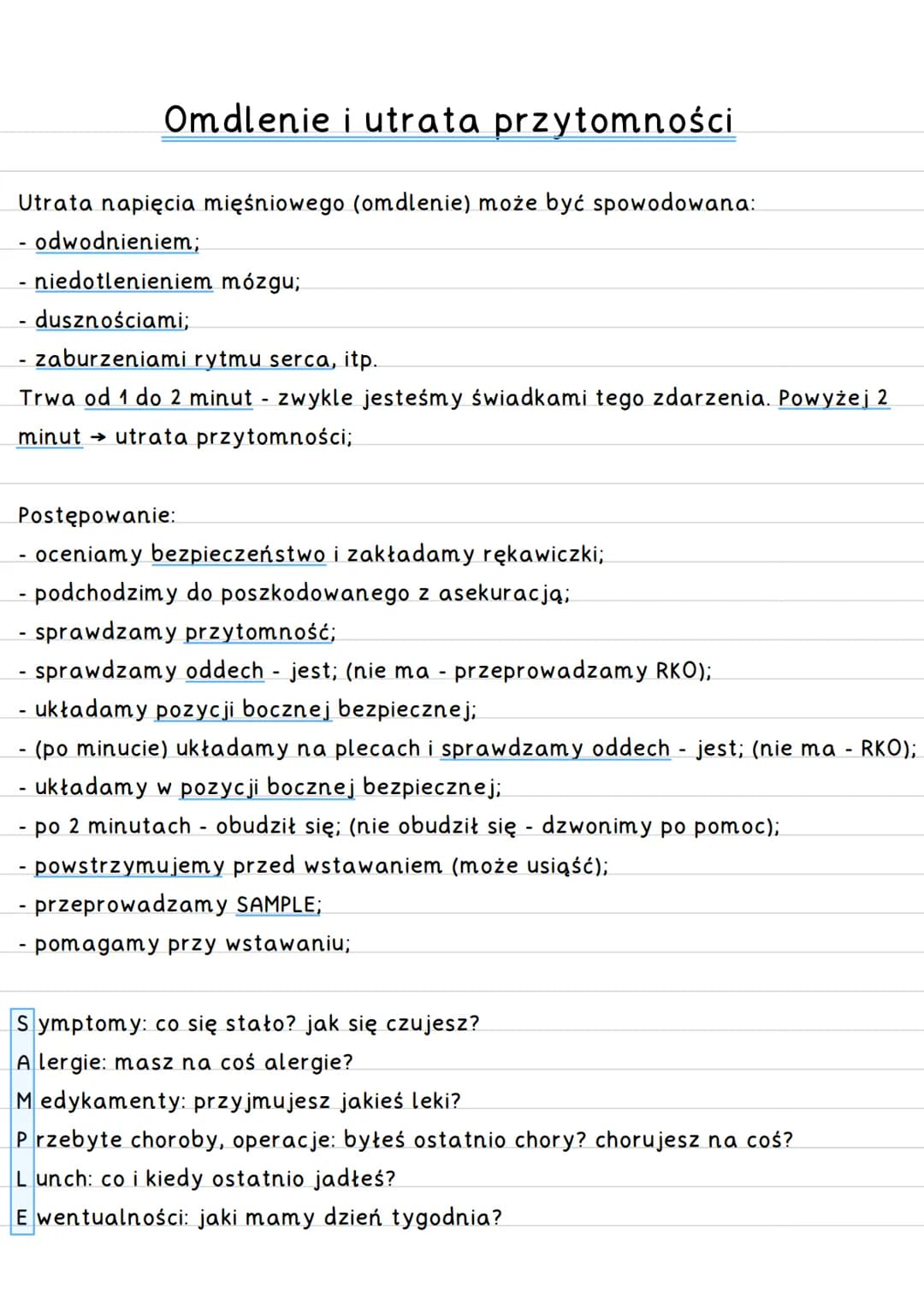 Ciało obce w ranie
Nigdy nie wyciągamy ciała obcego z ciała poszkodowanego - ponieważ działa
ono jak korek → uciska uszkodzone naczynia krwi