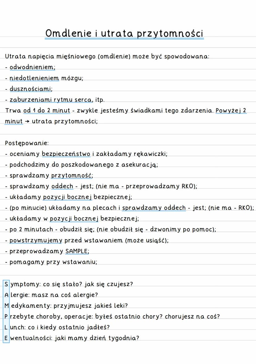 Ciało obce w ranie
Nigdy nie wyciągamy ciała obcego z ciała poszkodowanego - ponieważ działa
ono jak korek → uciska uszkodzone naczynia krwi