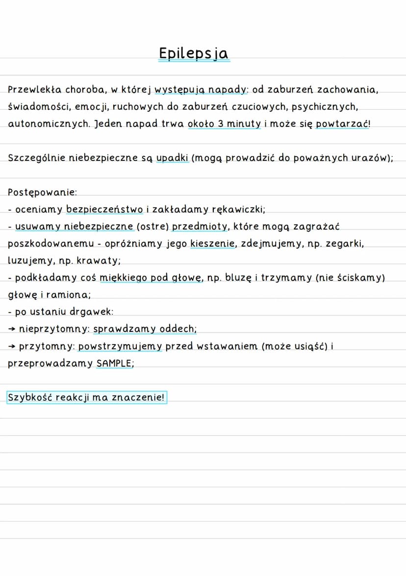 Ciało obce w ranie
Nigdy nie wyciągamy ciała obcego z ciała poszkodowanego - ponieważ działa
ono jak korek → uciska uszkodzone naczynia krwi