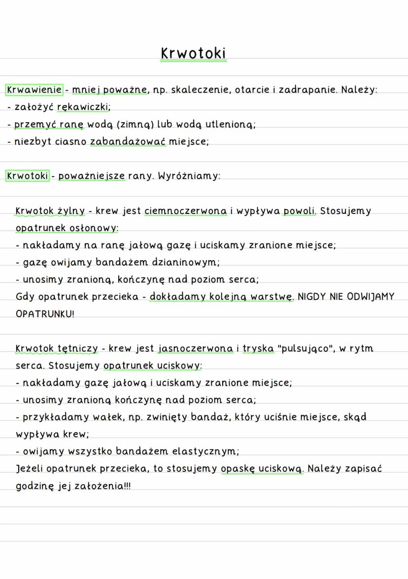 Ciało obce w ranie
Nigdy nie wyciągamy ciała obcego z ciała poszkodowanego - ponieważ działa
ono jak korek → uciska uszkodzone naczynia krwi