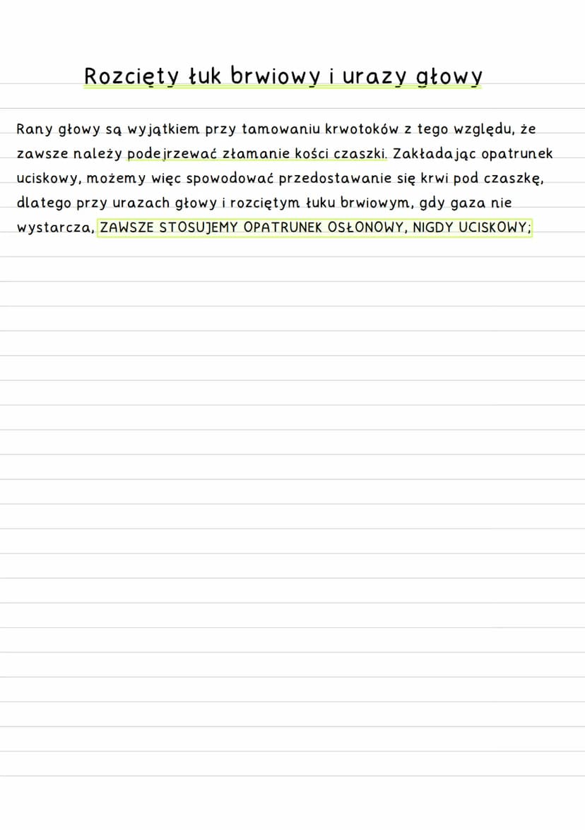 Ciało obce w ranie
Nigdy nie wyciągamy ciała obcego z ciała poszkodowanego - ponieważ działa
ono jak korek → uciska uszkodzone naczynia krwi