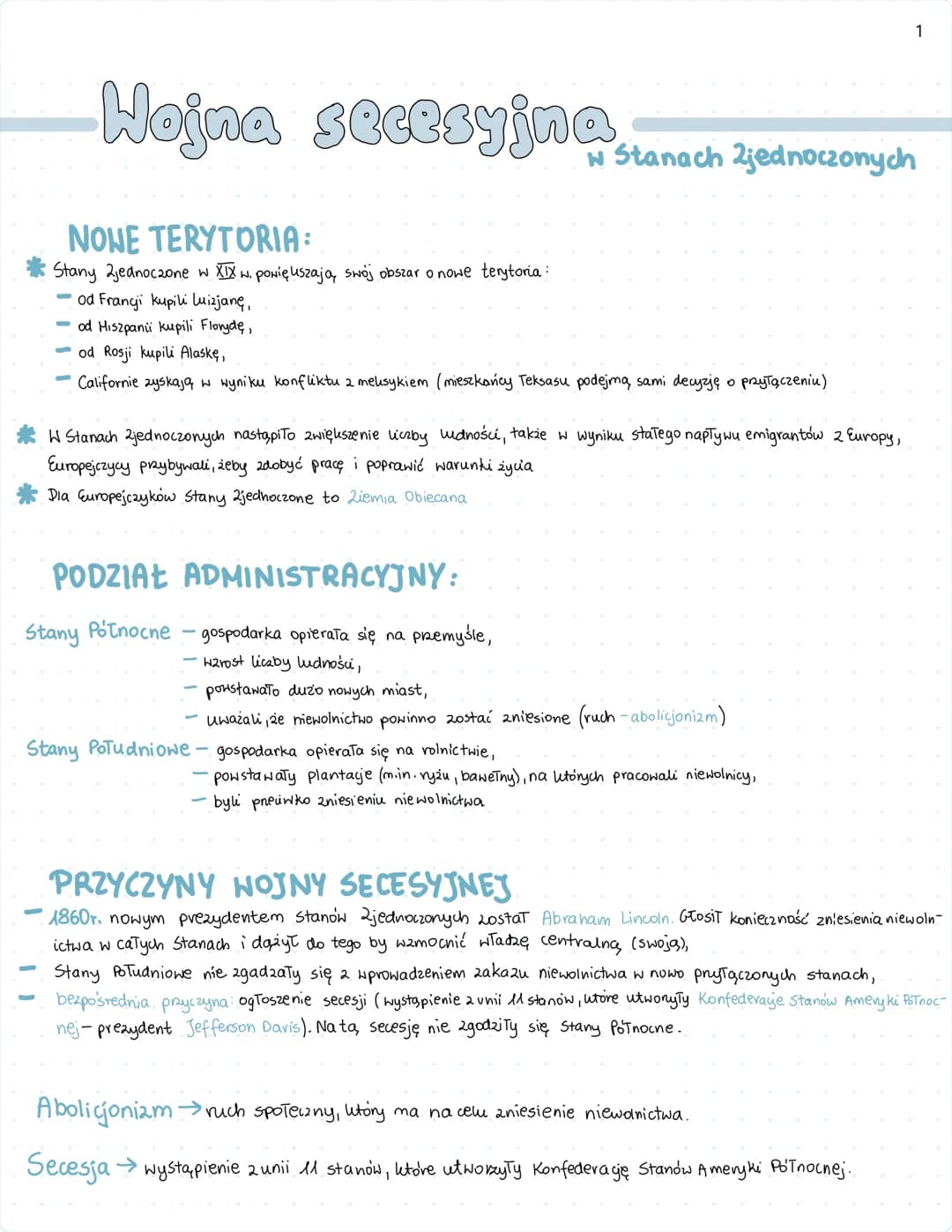 Hojna secesyjna
w Stanach Zjednoczonych
NONE TERYTORIA:
Stany Zjednoczone w XIX w. powiększają swój obszar o nowe terytoria:
od Francji kupi